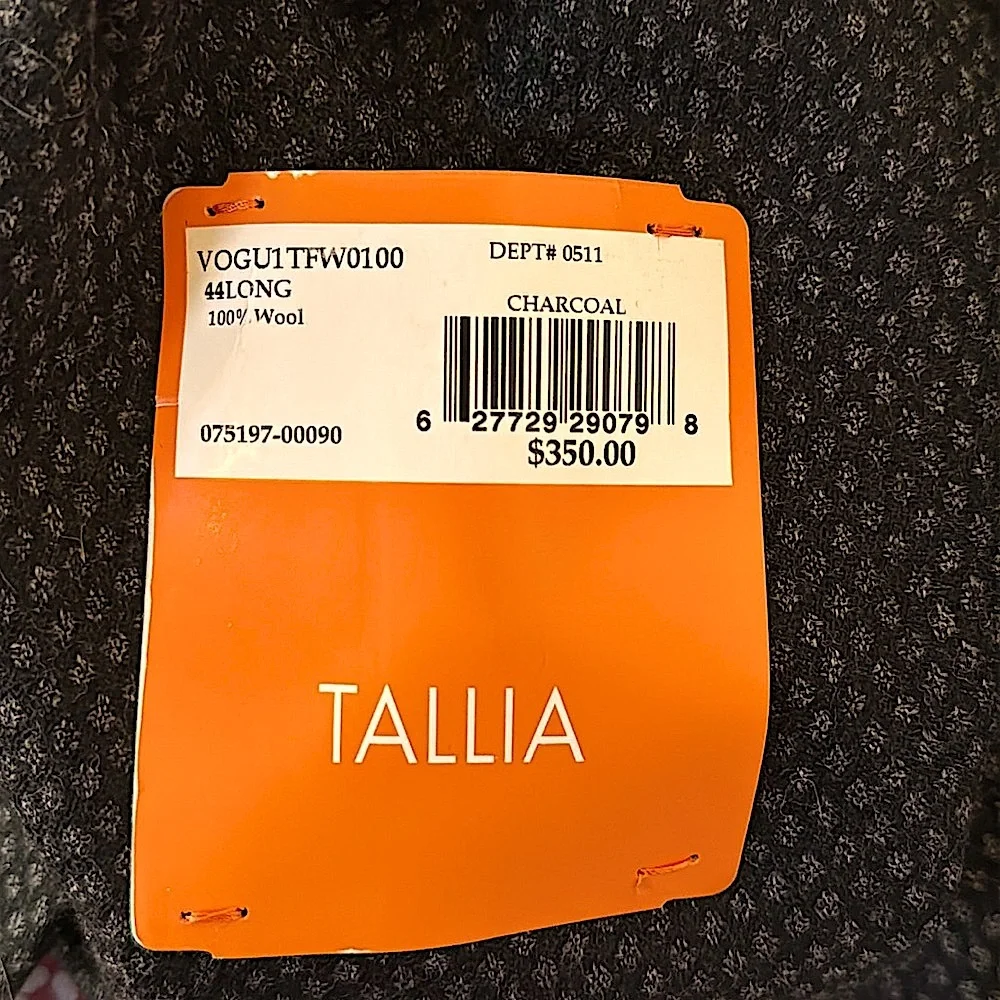 NWT!!! Men's Tallia Charcoal Wool Blazer!! 44L - Picture 2 of 10